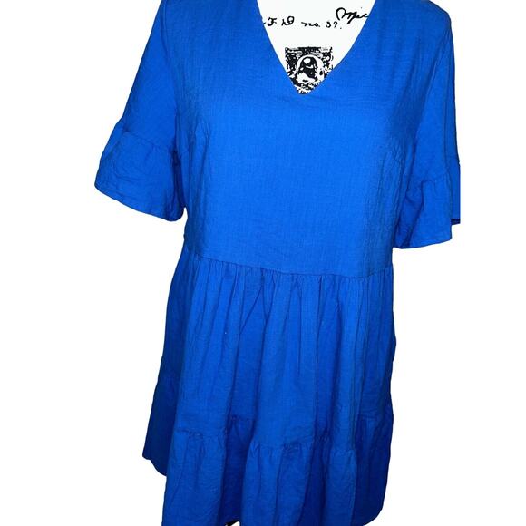 Fancyinn Dress Sz M Short Sleeve Cotton V-Neck Knee Length‎ Royal Blue - Picture 2 of 12